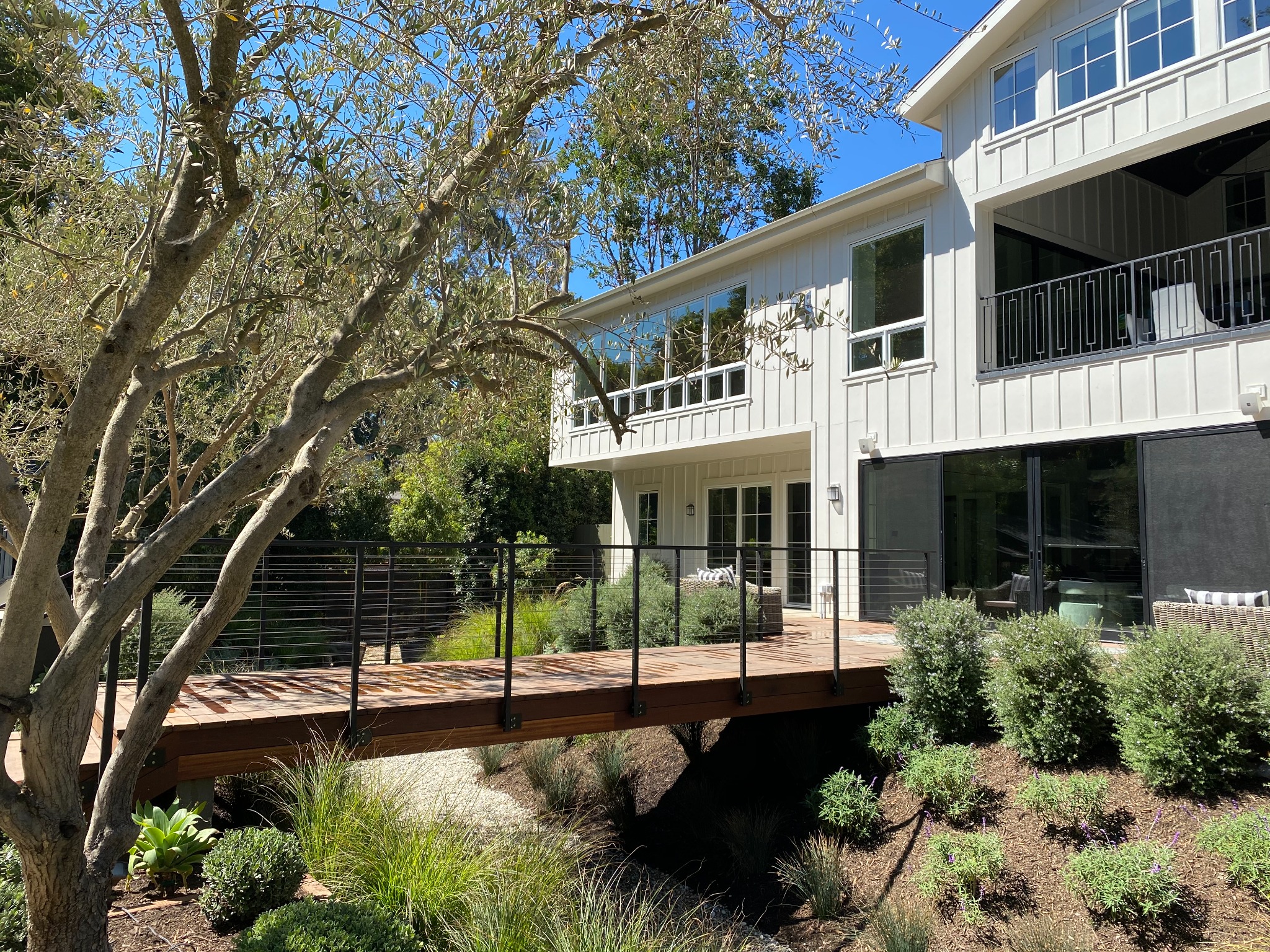 Canyon View residence, landscaped grounds and elevated wooden deck