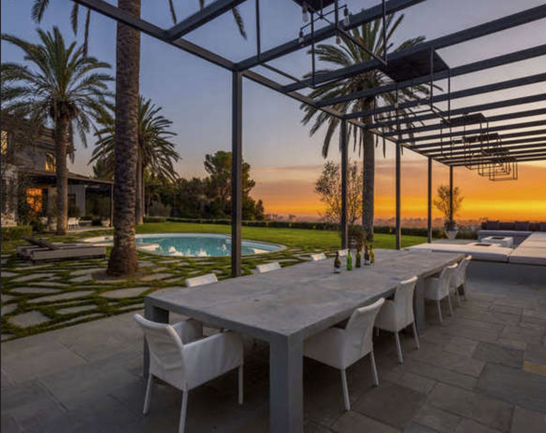 Heather Road outdoor dining terrace at sunset